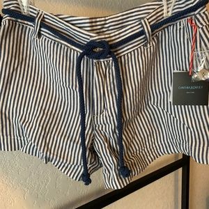 Cynthia Rowley blue & white linen shorts. NWT